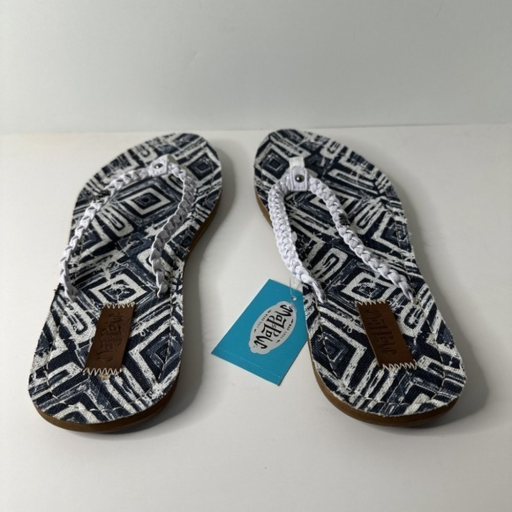 MAJ LOVE Women's Thong Sandals Size 9 Blue/ White Slip On Flats Thong Toes NWT - Picture 7 of 11
